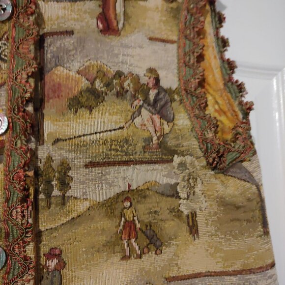 Vtg Woven Tapestry Golf Button Vest Handmade Heritage Folksy Cottage Old Money - Picture 9 of 12
